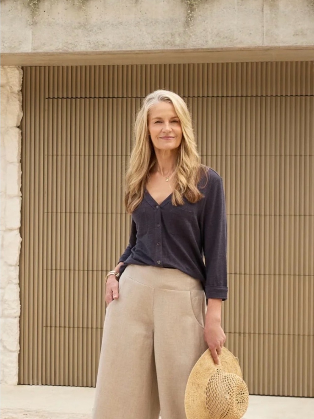 Nomad the Label, Marlee Linen Jersey Top, Charcoal - Picture 4 of 12